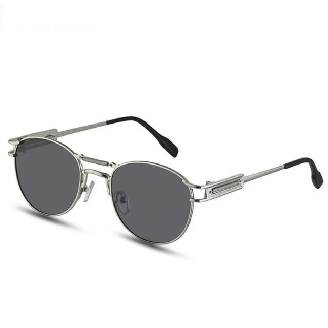 Men's Steampunk Style Round Sunglasses with Bag