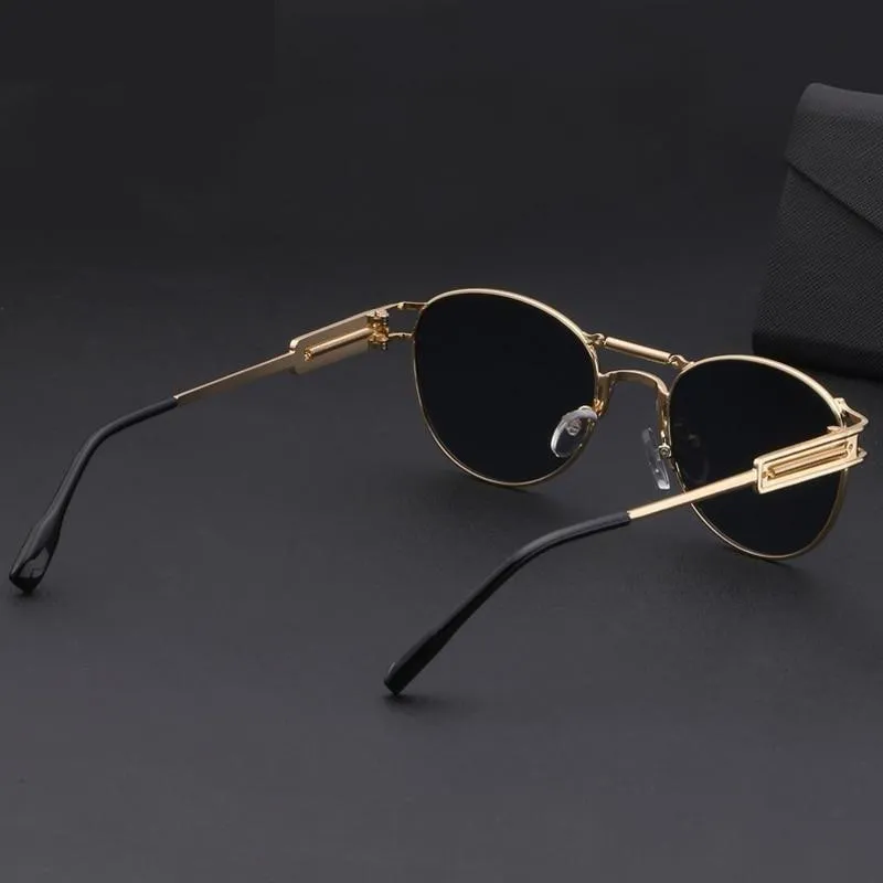 Men's Steampunk Style Round Sunglasses with Bag