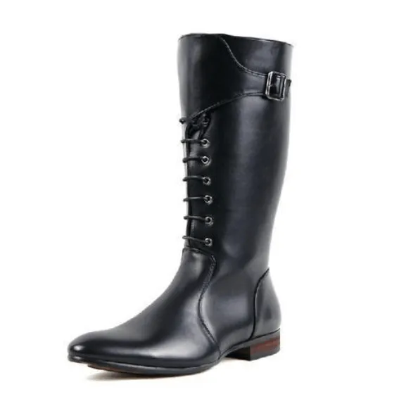 Men's Zipper Pointed Martin Boots with Buckle Detail in Faux Leather