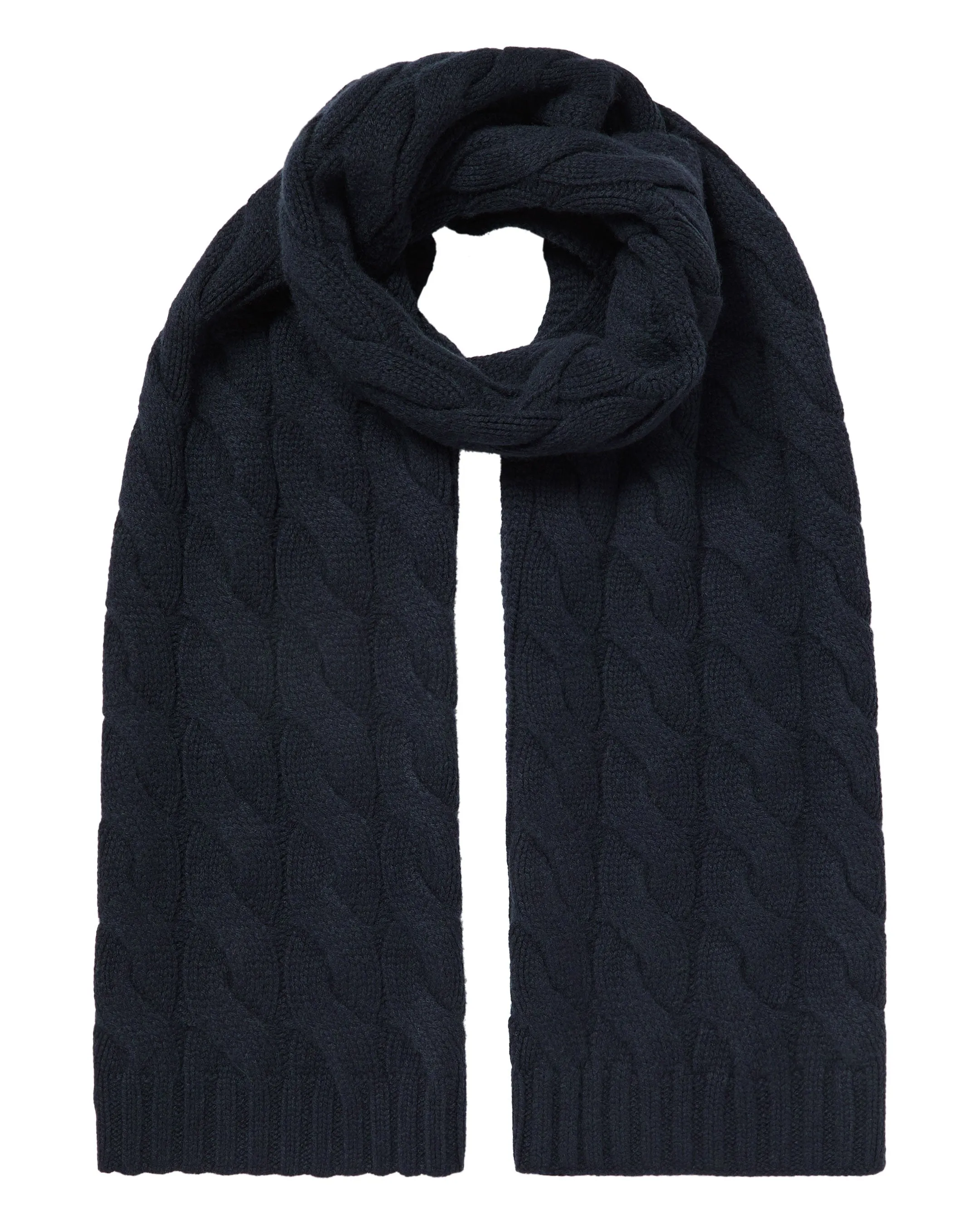 Navy Blue Cashmere Cable Knit Unisex Scarf