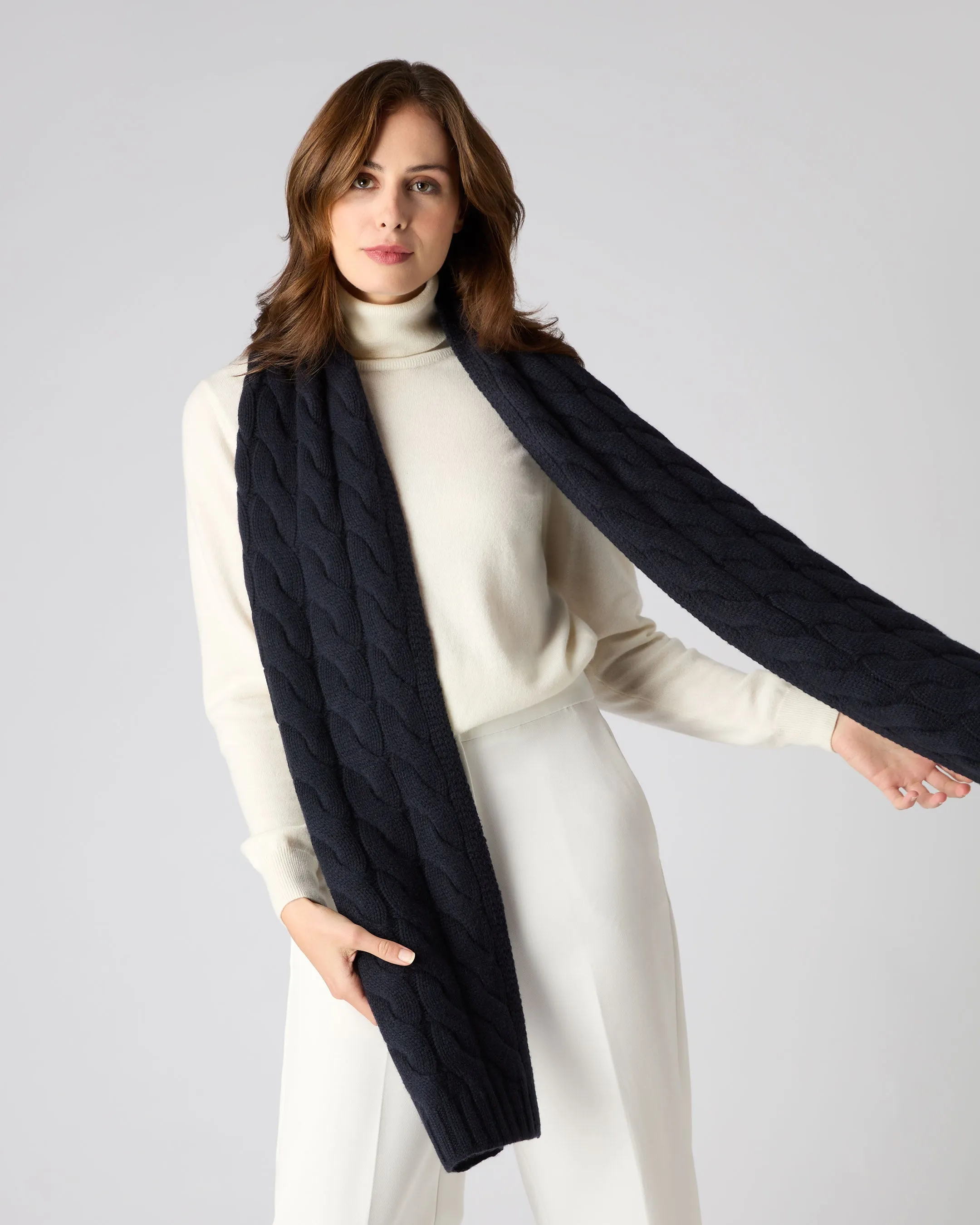 Navy Blue Cashmere Cable Knit Unisex Scarf