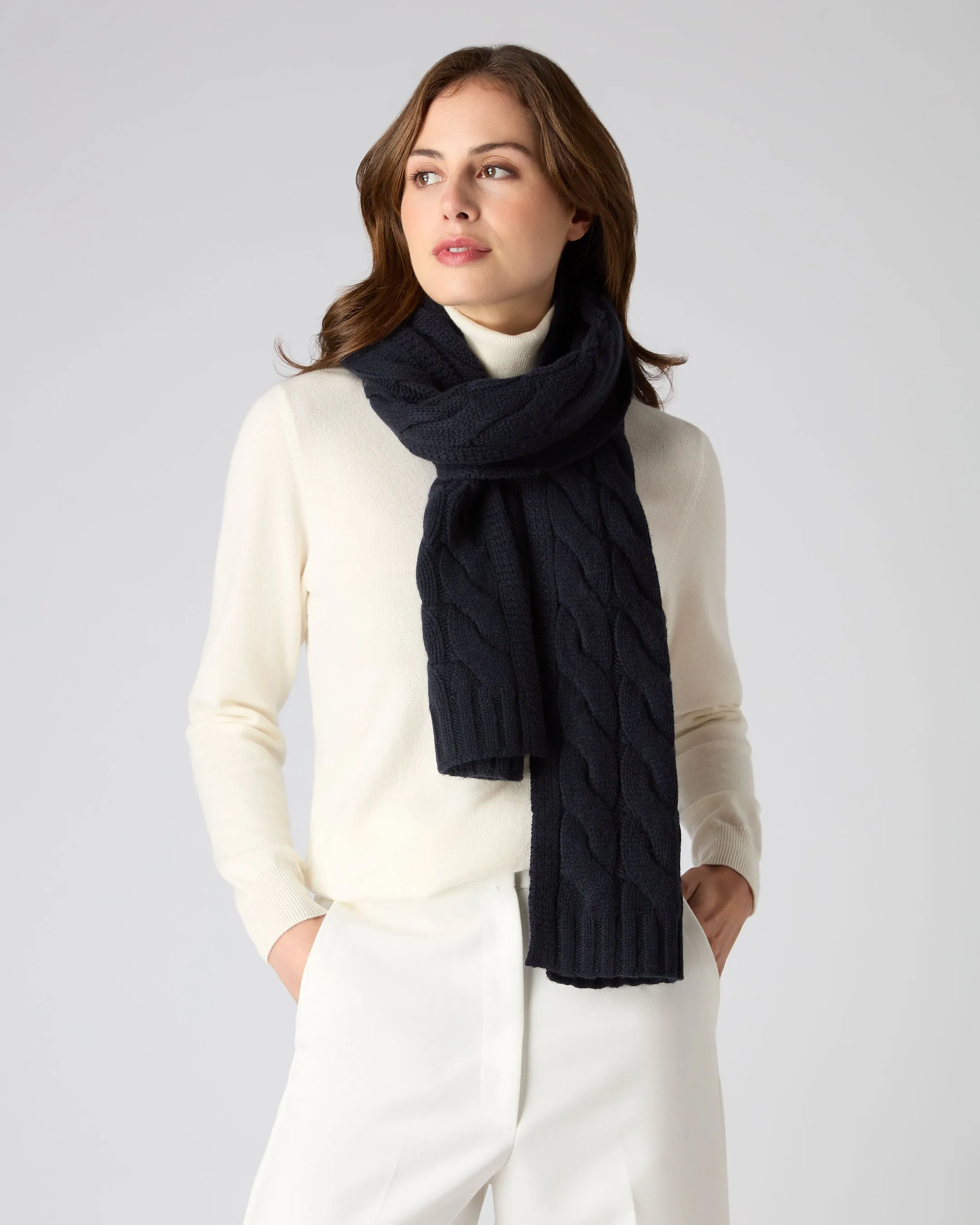 Navy Blue Cashmere Cable Knit Unisex Scarf