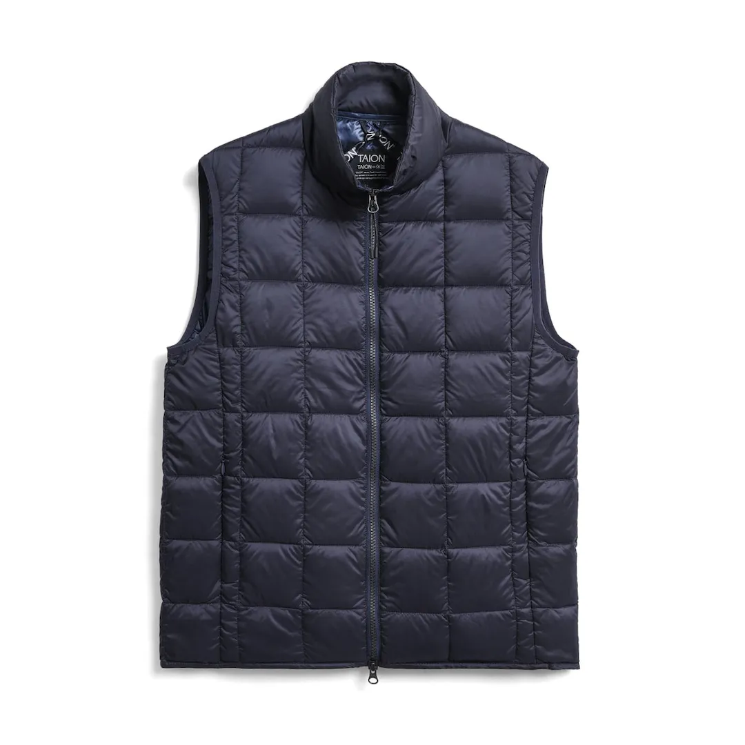 Navy High Neck Zip Down Puffer Vest - Taion