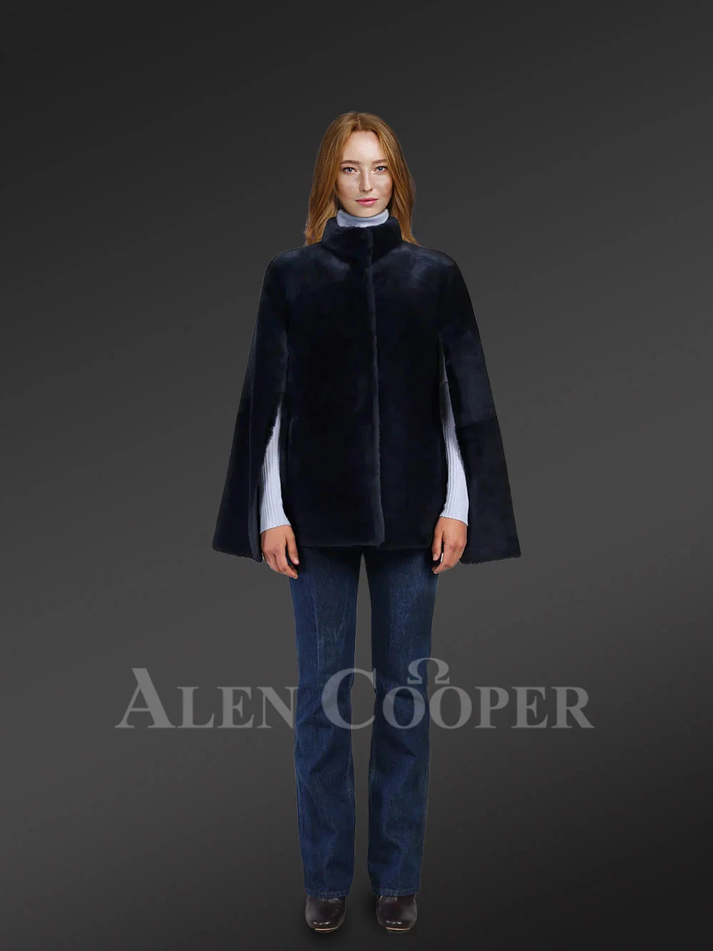 Navy Mouton Finish Sheepskin Coat