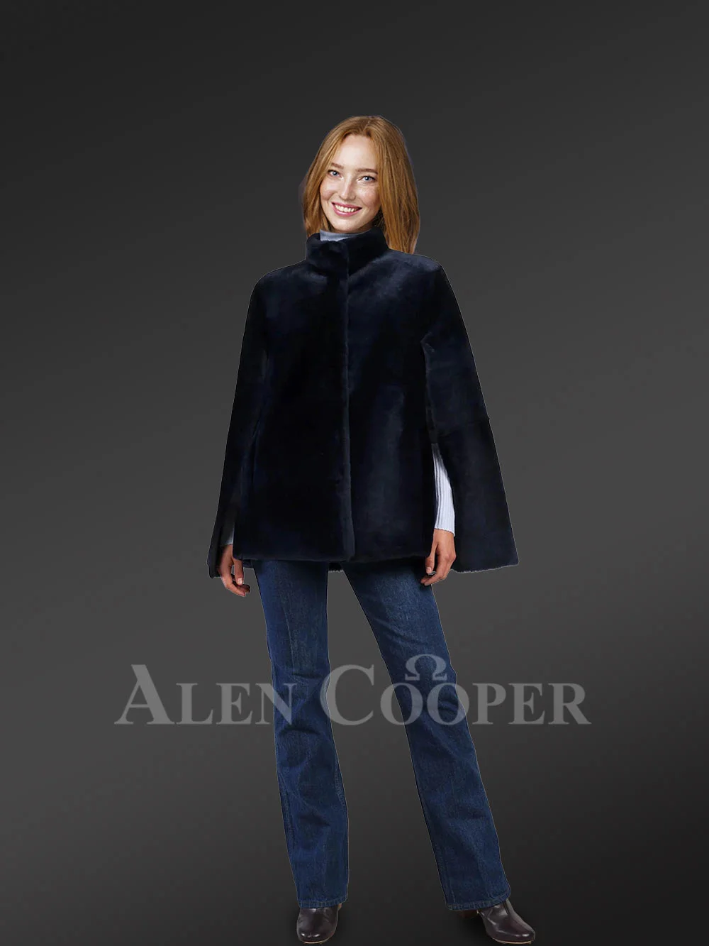 Navy Mouton Finish Sheepskin Coat