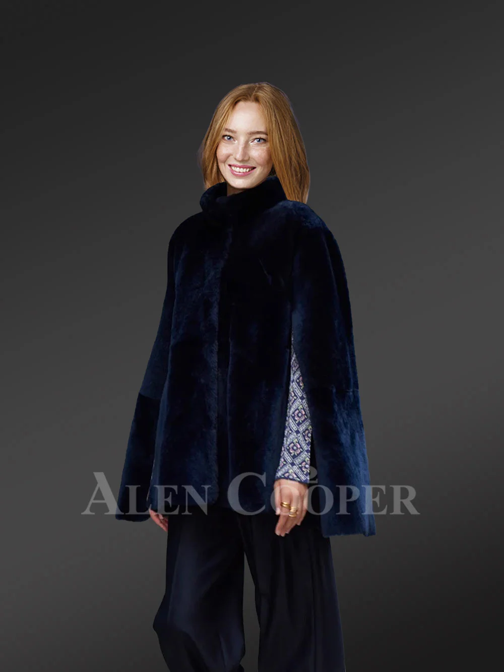 Navy Mouton Finish Sheepskin Coat