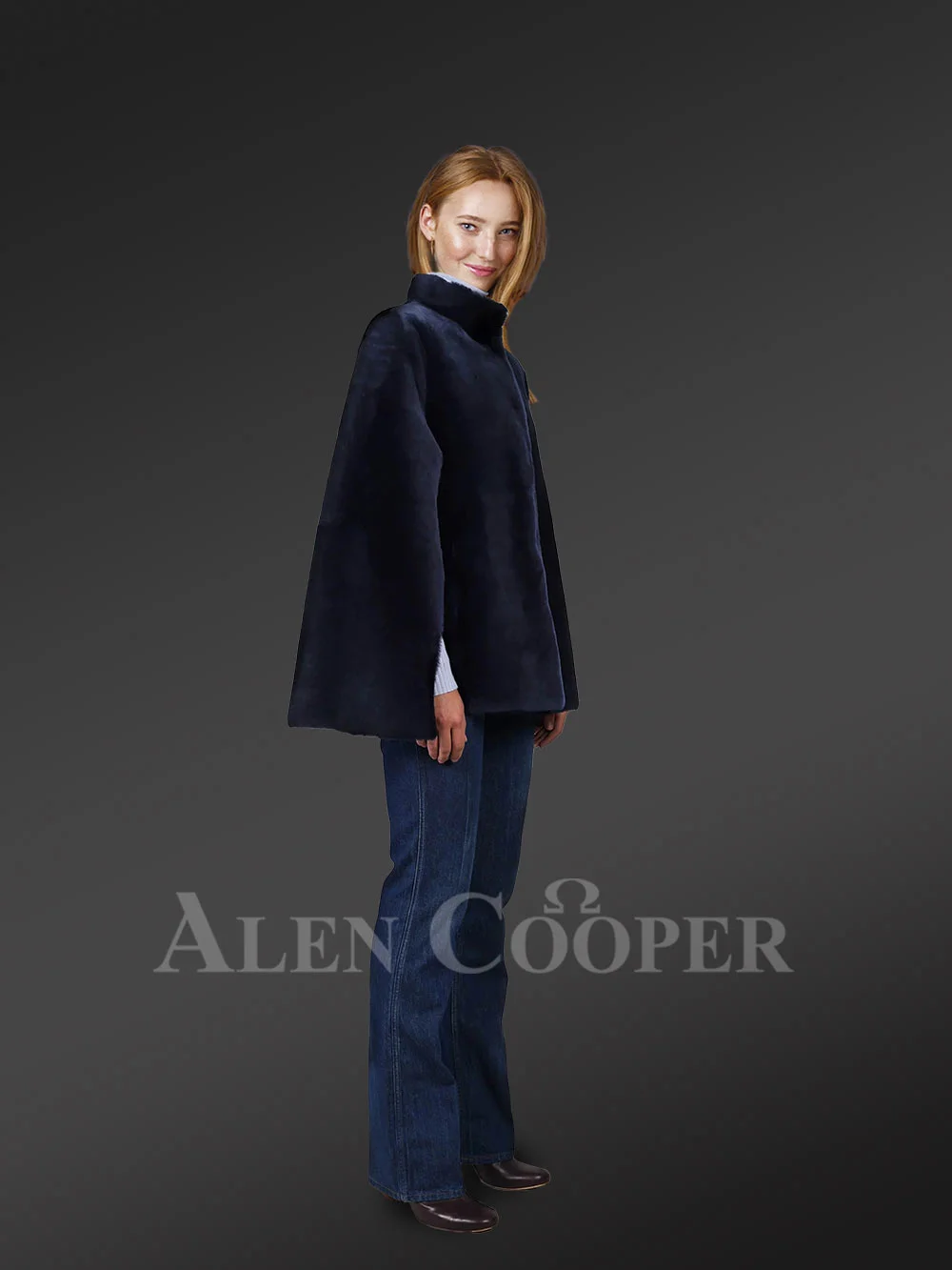 Navy Mouton Finish Sheepskin Coat