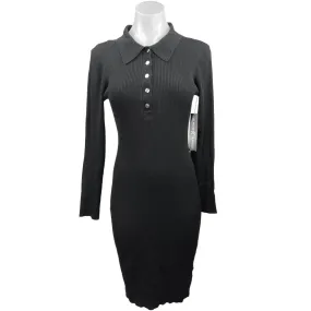 NEW Almost Famous Black Ribbed Polo Henley Open Back Sheath Midi Dress Size XL