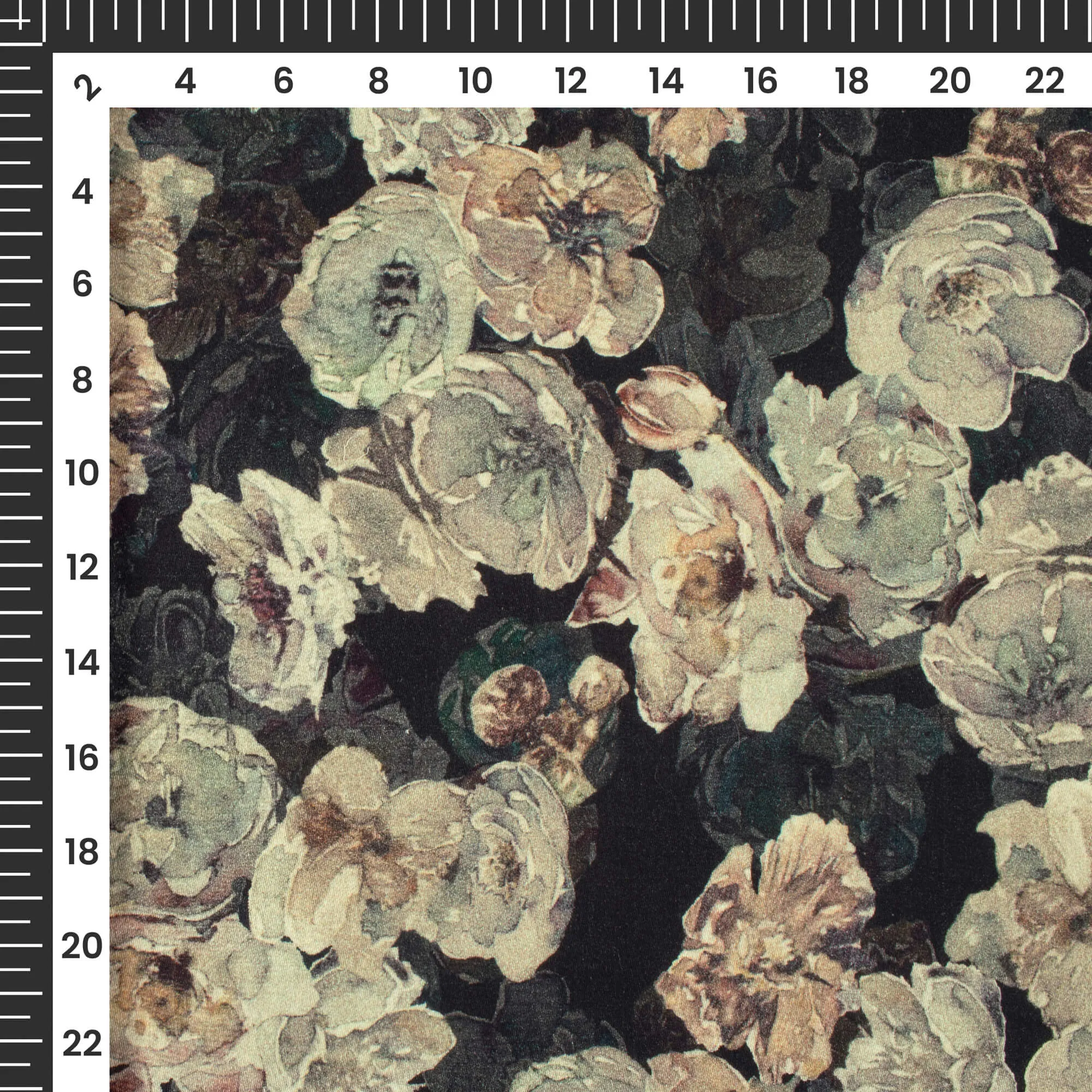 Oat Beige Black Floral Viscose Rayon Fabric - Digital Print - 58 Width