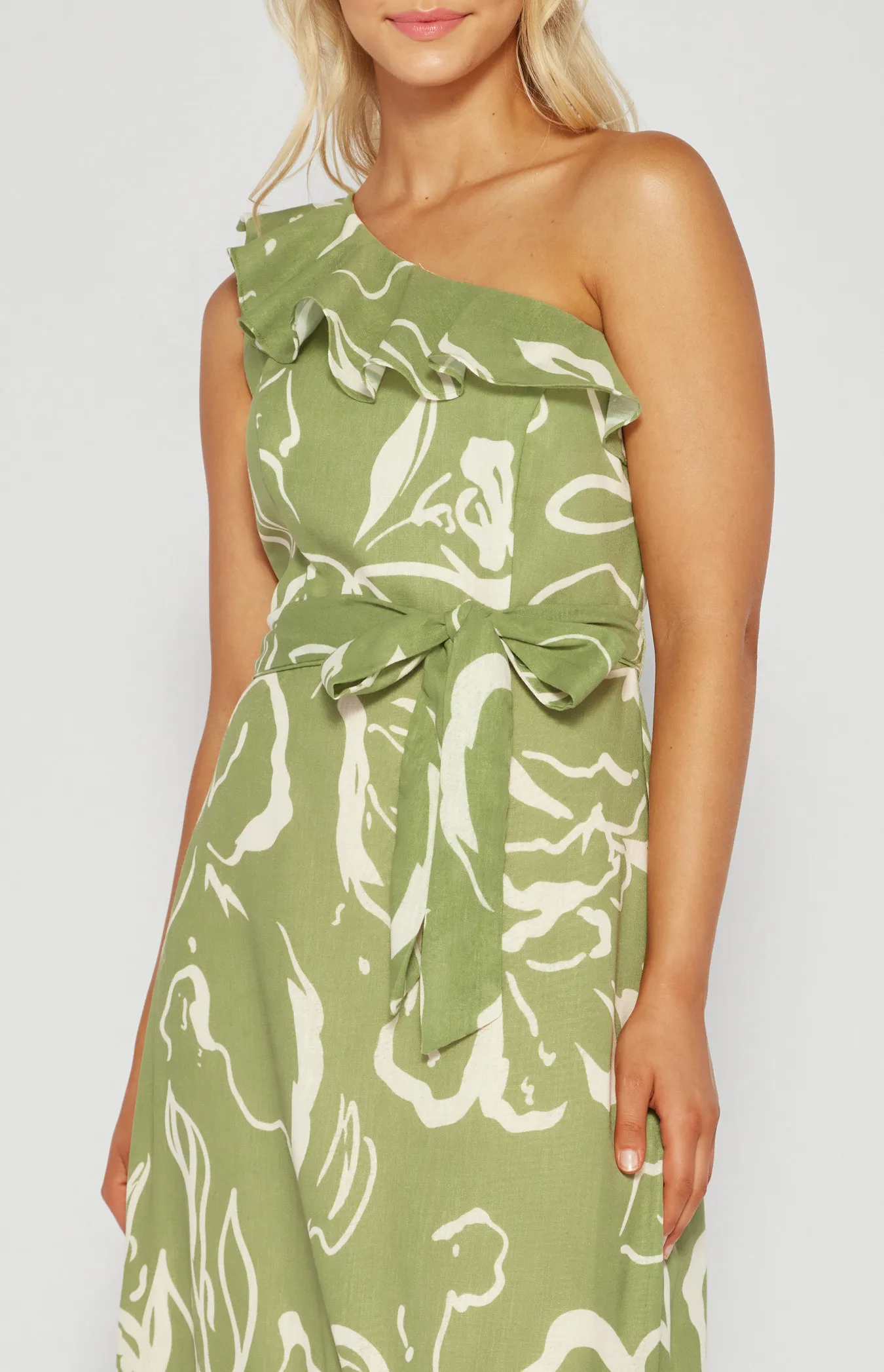 One Shoulder Dress with Ruffle Neckline