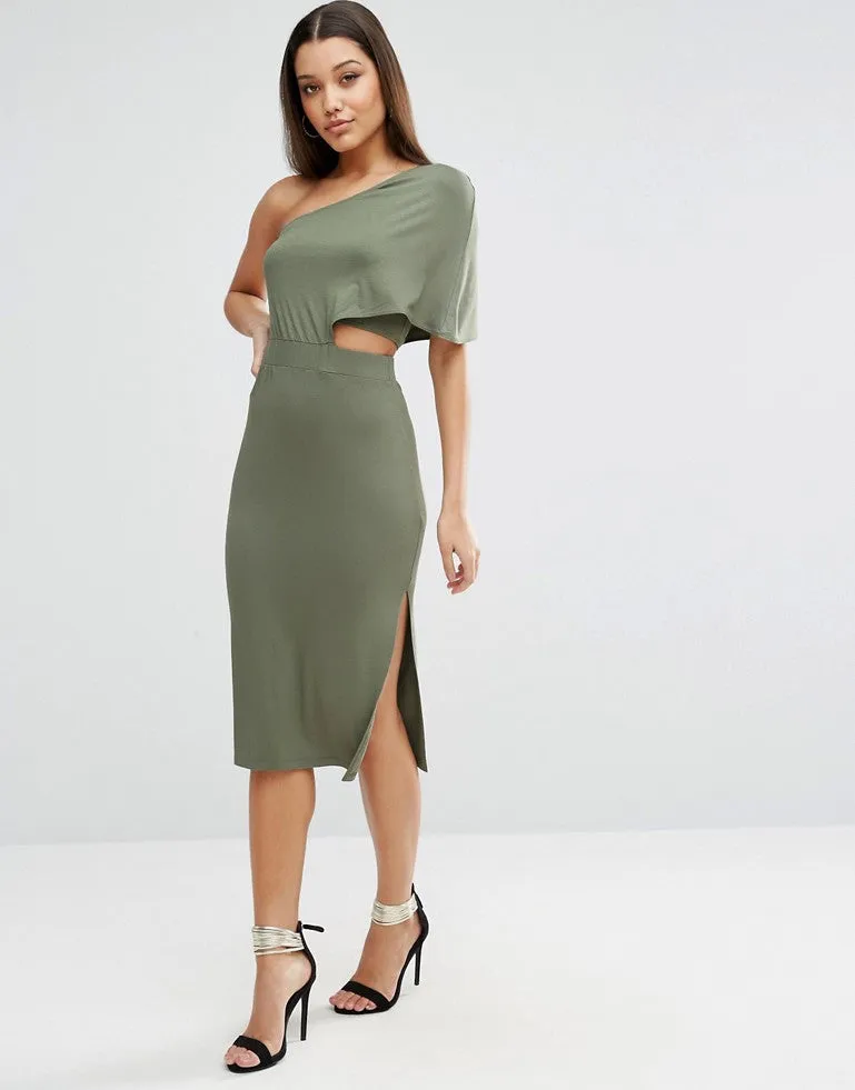 One Shoulder Midi Bodycon Dress