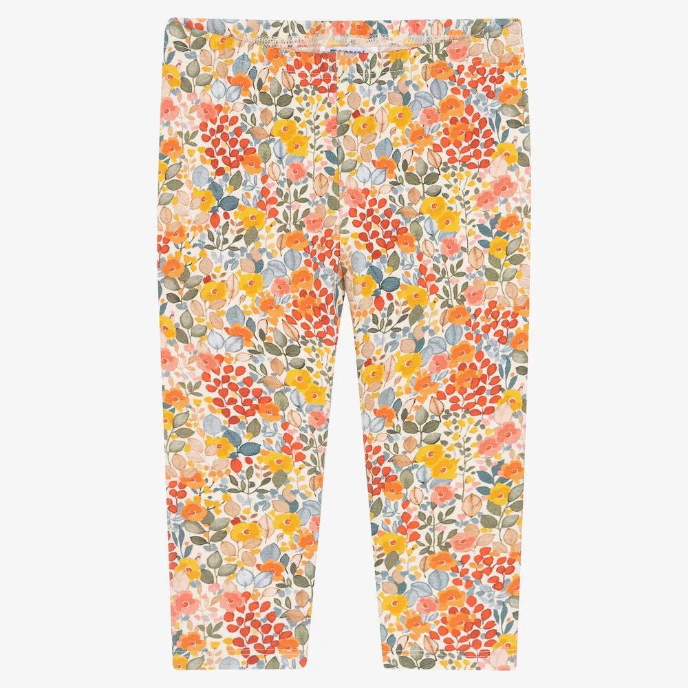 Orange Floral Leggings for Girls