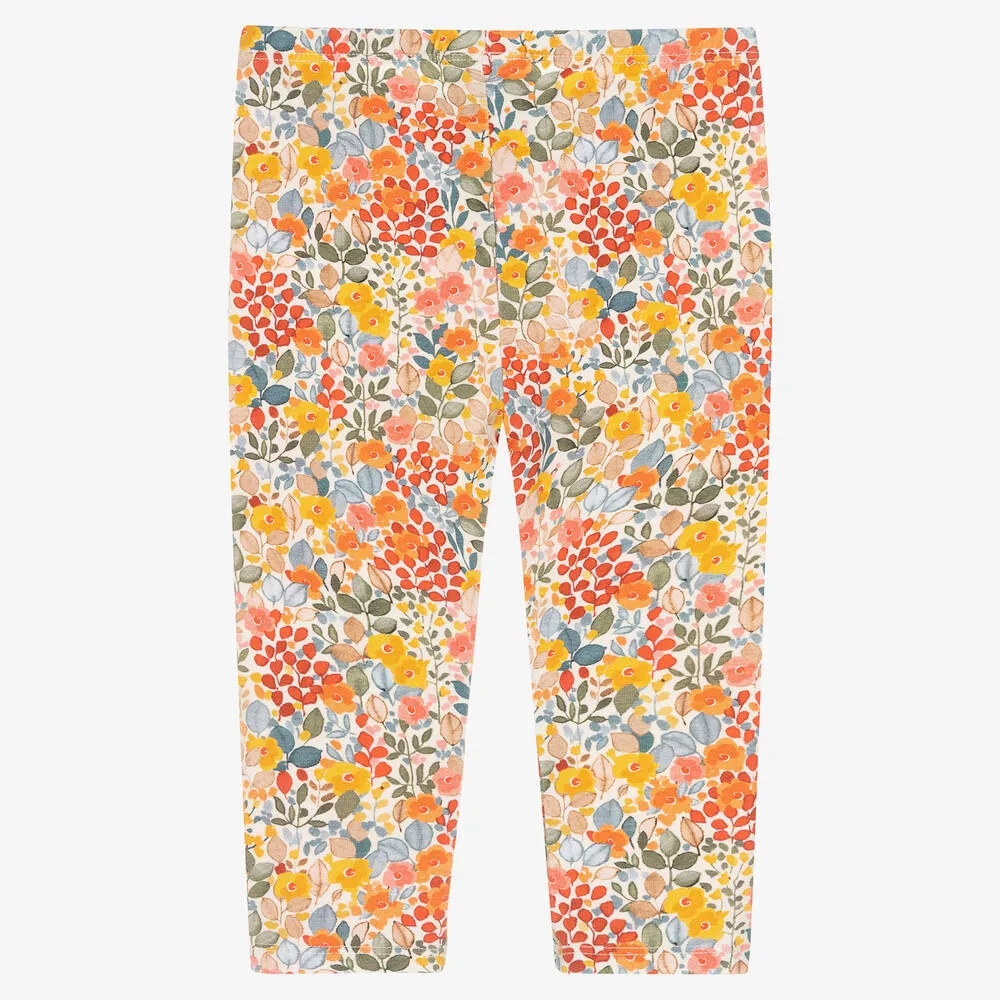 Orange Floral Leggings for Girls