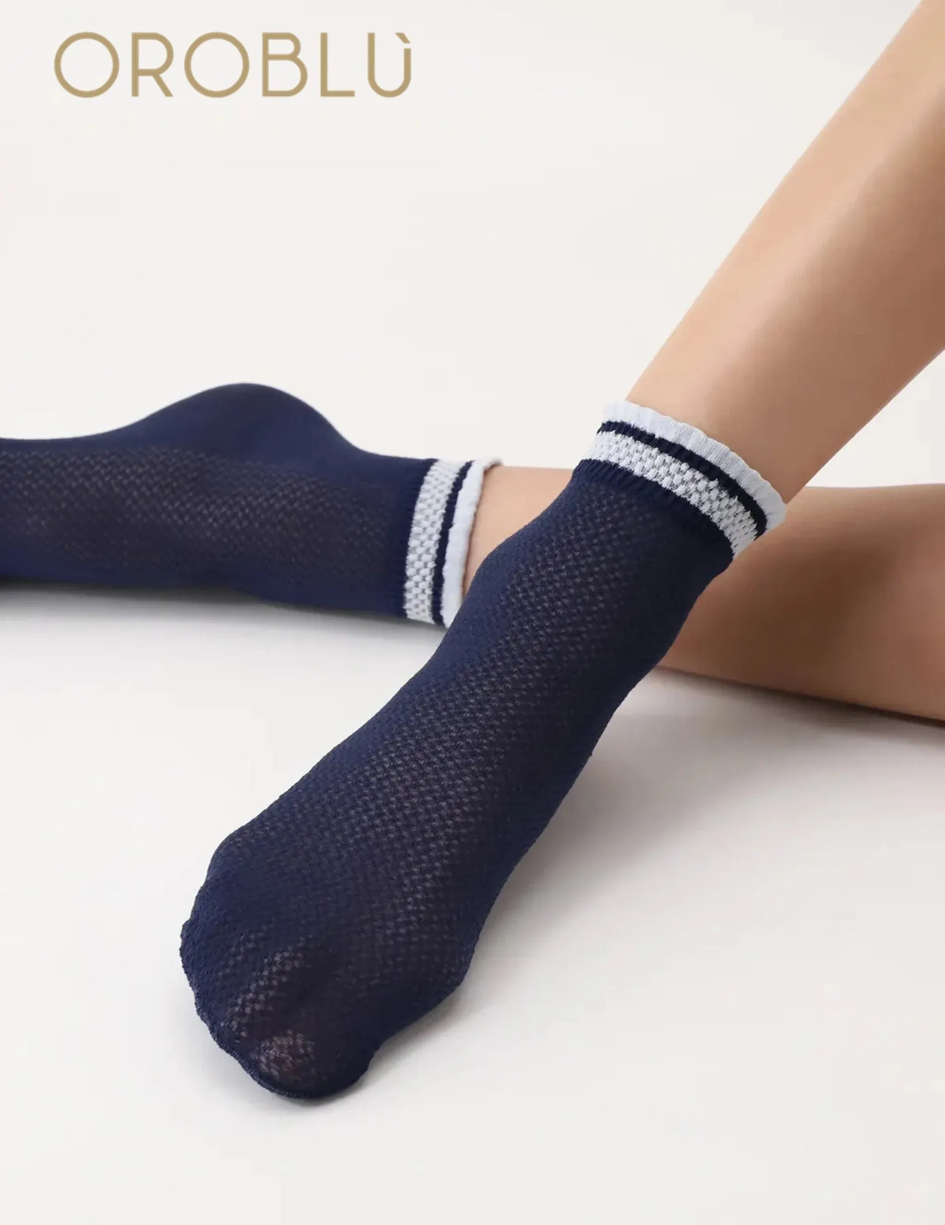 Oroblu Nicer Cotton Sneaker Socks Twin Pack Blue/White