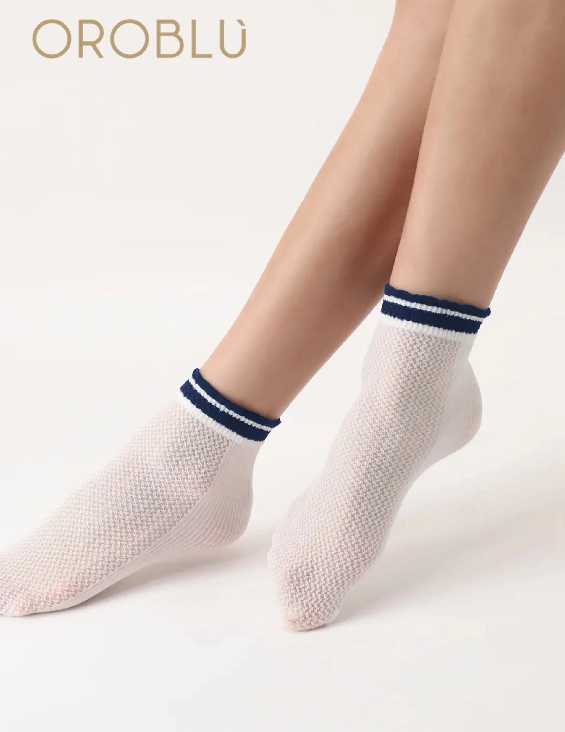 Oroblu Nicer Cotton Sneaker Socks Twin Pack Blue/White