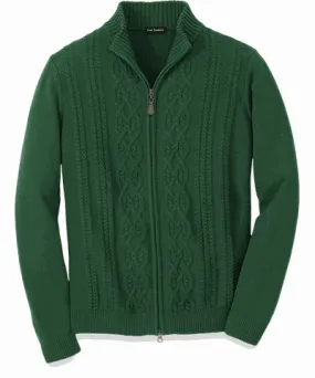 Paul Fredrick Cotton Cable Full Zip Mock Neck Sweater