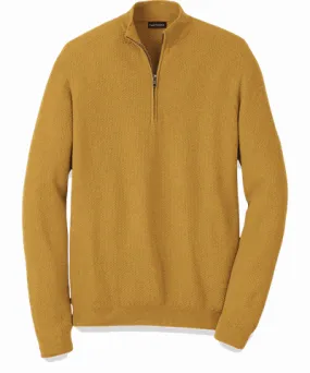 Paul Fredrick Silk Cotton Cashmere Quarter Zip Mock Neck Sweater