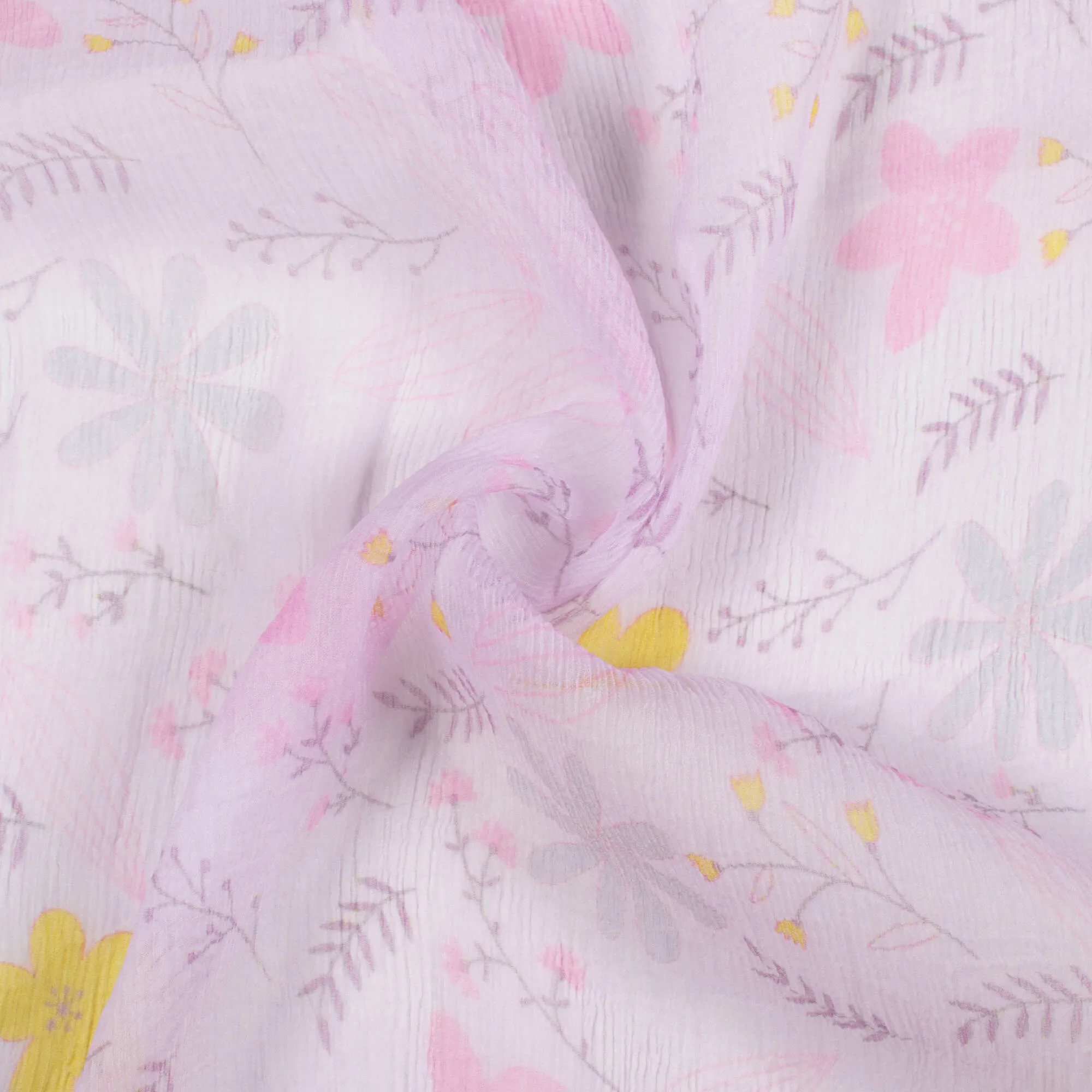 periwinkle purple yellow floral pattern digital print bemberg chiffon fabric