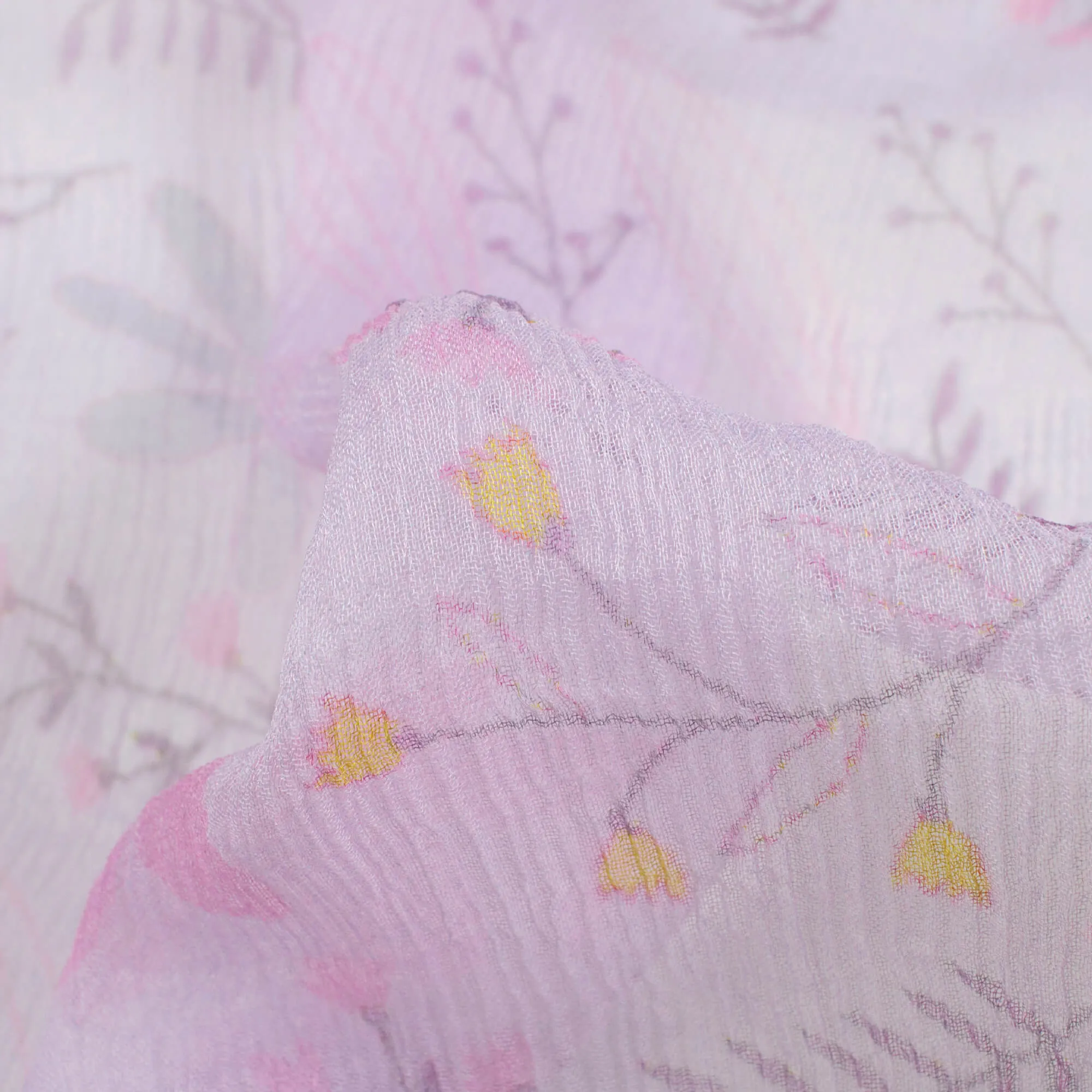 periwinkle purple yellow floral pattern digital print bemberg chiffon fabric