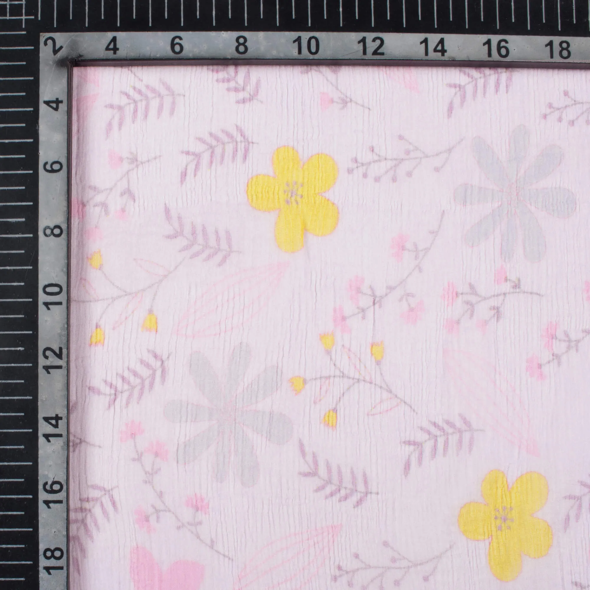 periwinkle purple yellow floral pattern digital print bemberg chiffon fabric