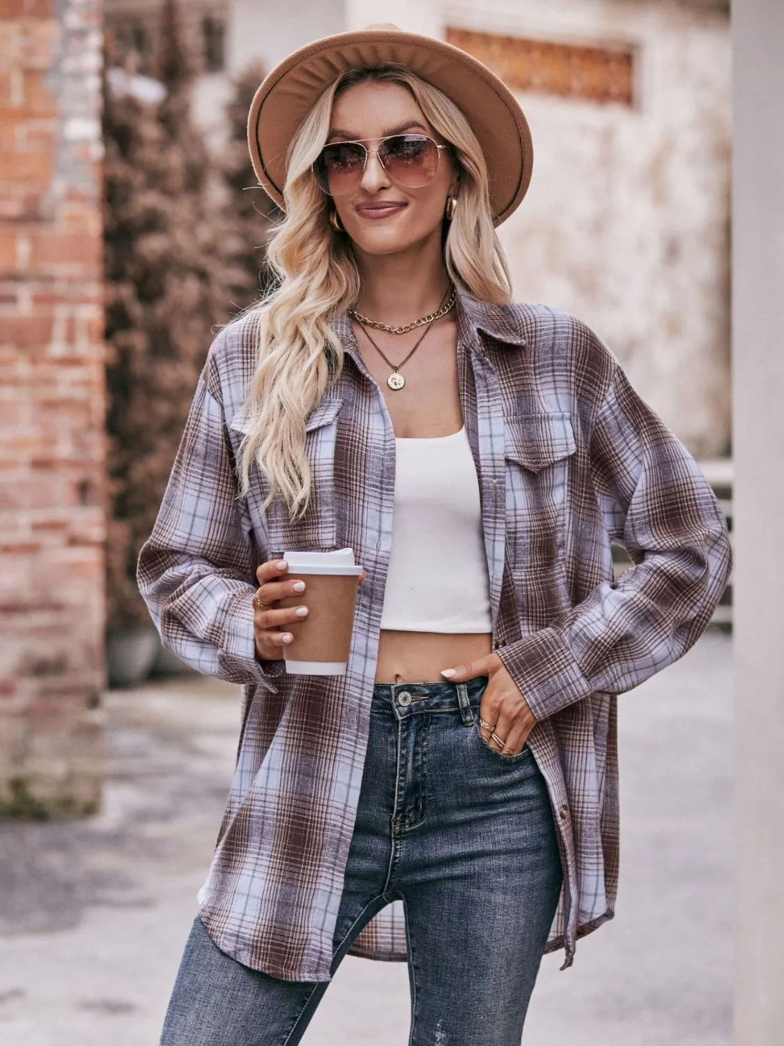 Plaid Oversized Shoulder Shirt