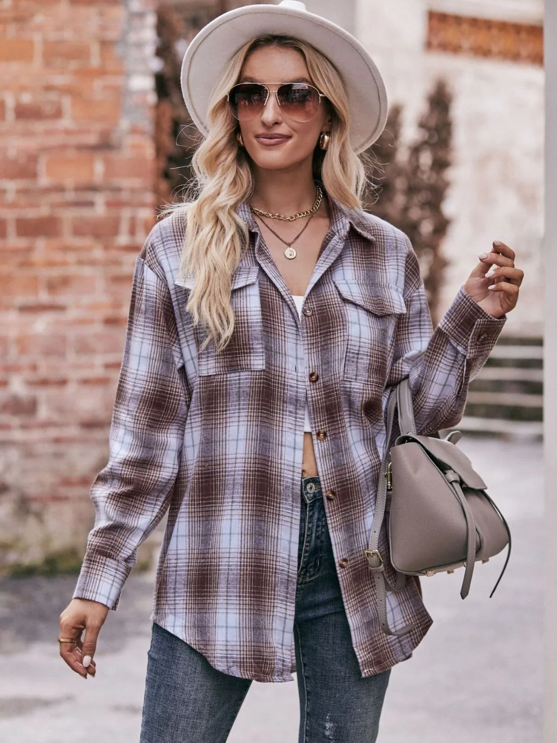 Plaid Oversized Shoulder Shirt