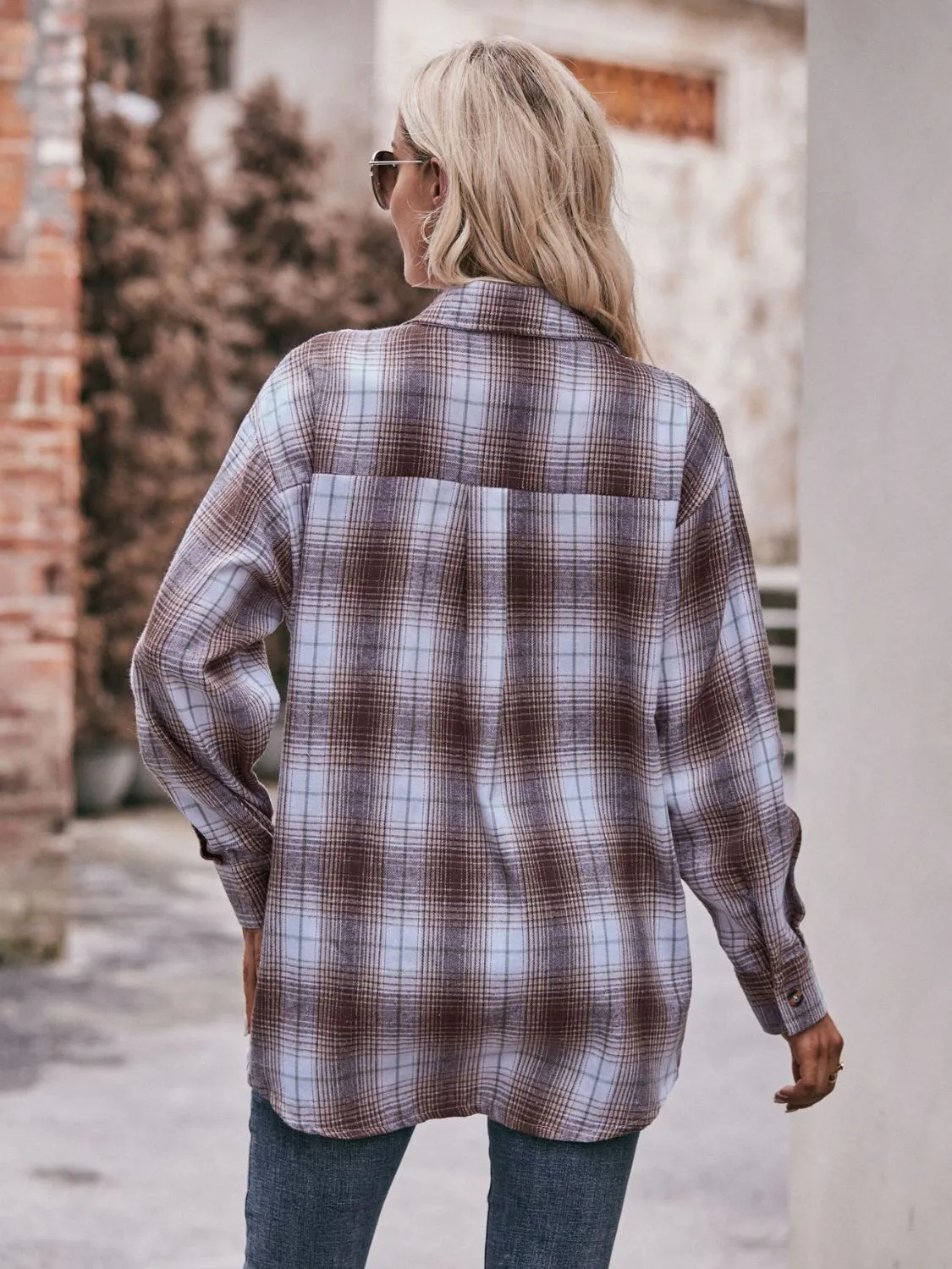 Plaid Oversized Shoulder Shirt