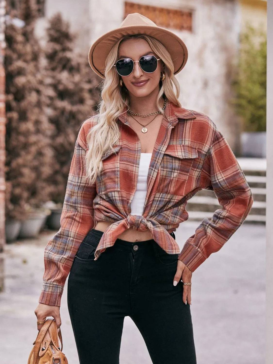 Plaid Oversized Shoulder Shirt