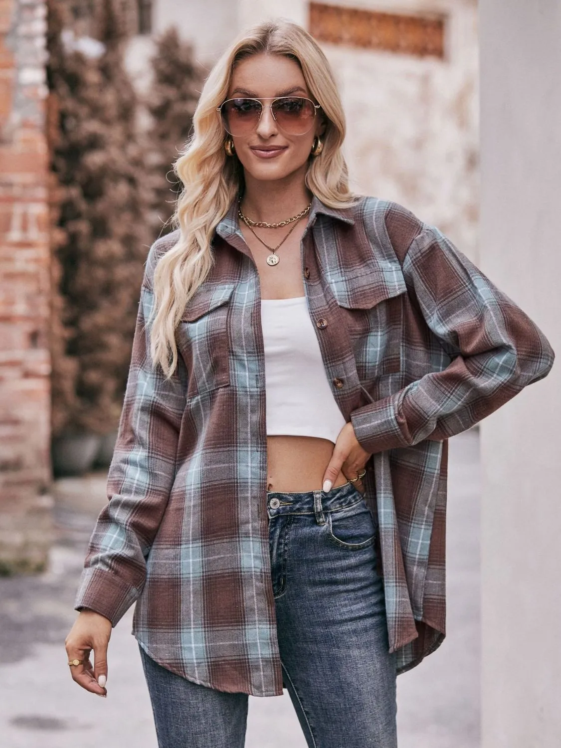 Plaid Oversized Shoulder Shirt