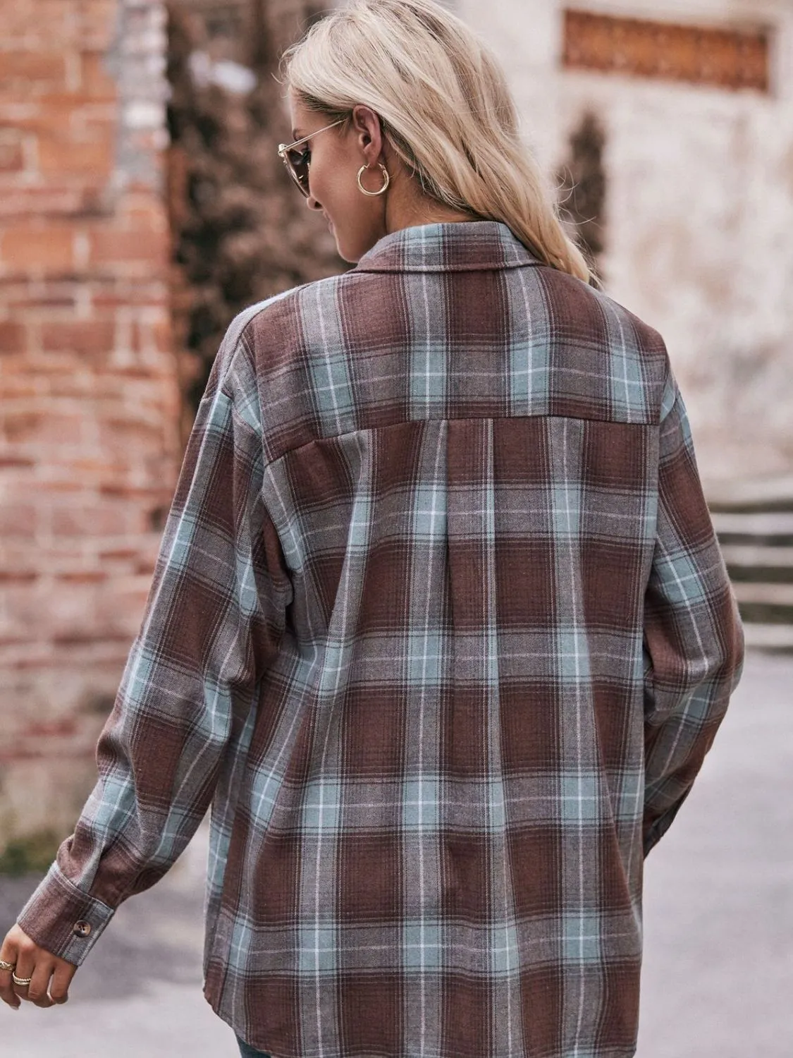 Plaid Oversized Shoulder Shirt