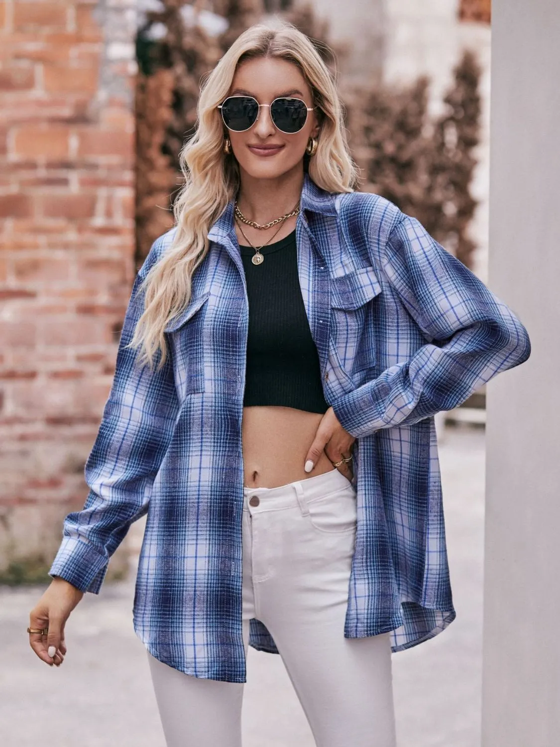 Plaid Oversized Shoulder Shirt