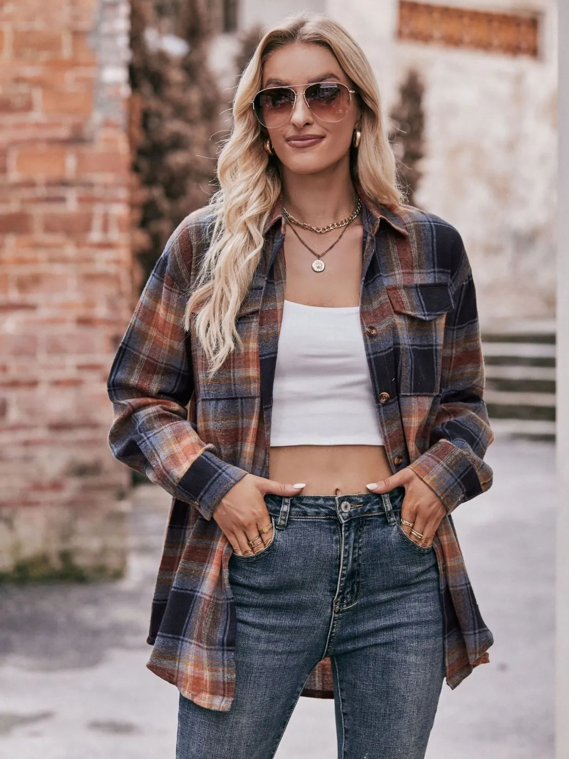 Plaid Oversized Shoulder Shirt