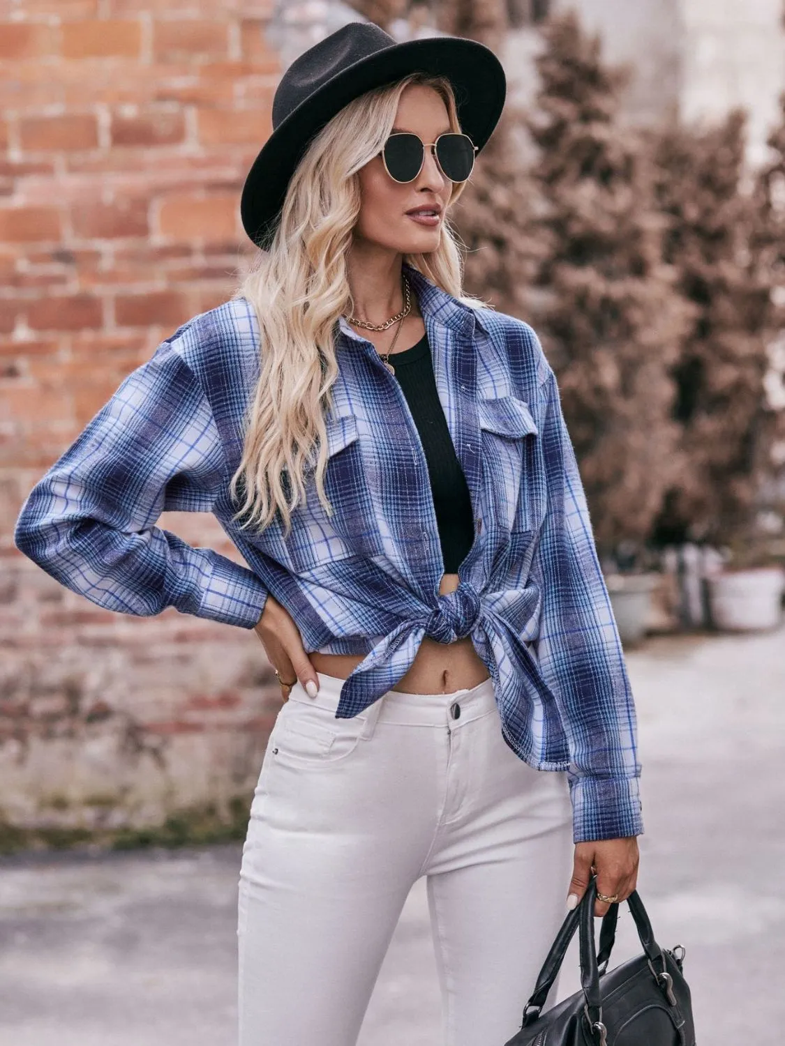 Plaid Oversized Shoulder Shirt