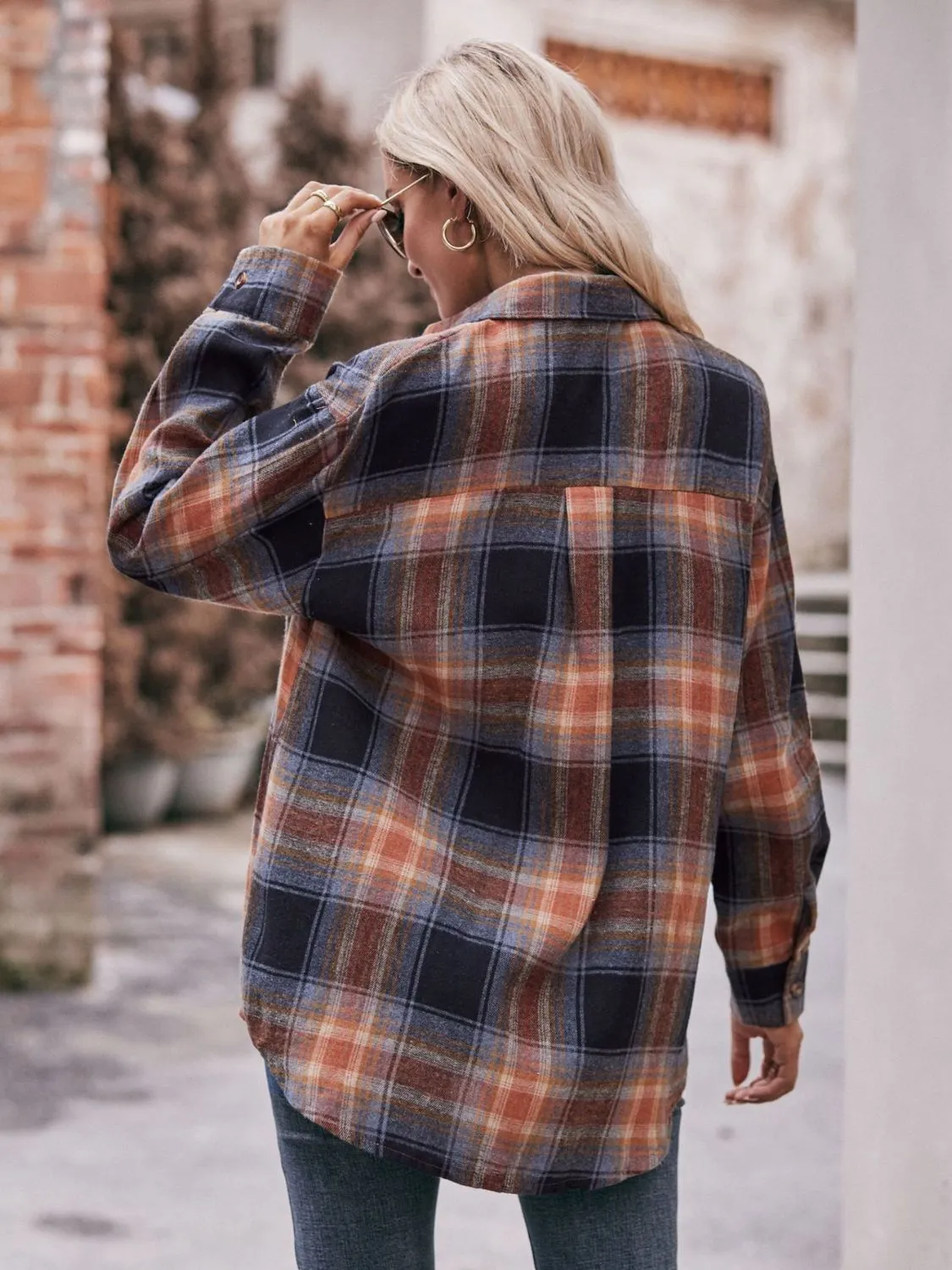 Plaid Oversized Shoulder Shirt