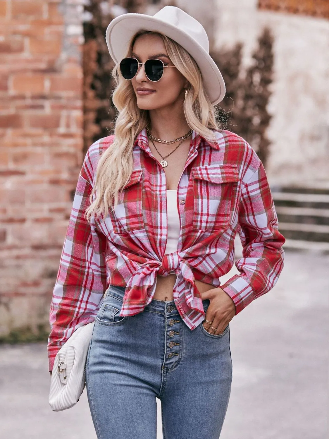 Plaid Oversized Shoulder Shirt