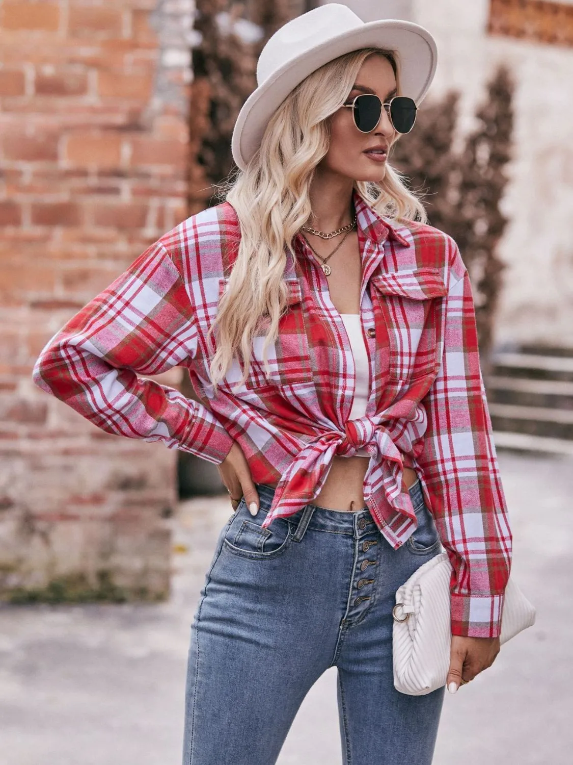 Plaid Oversized Shoulder Shirt