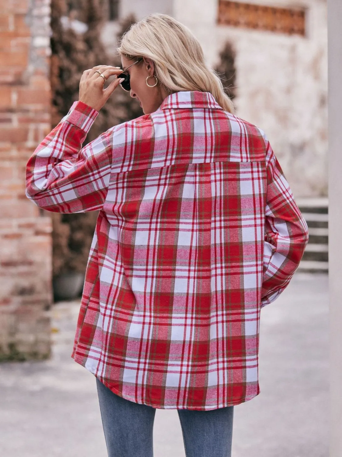 Plaid Oversized Shoulder Shirt