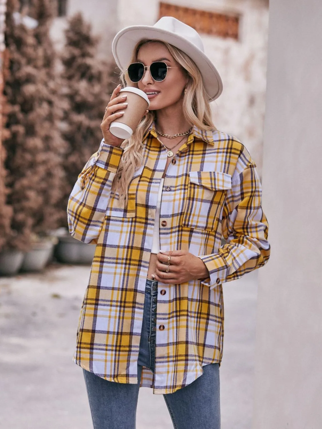 Plaid Oversized Shoulder Shirt