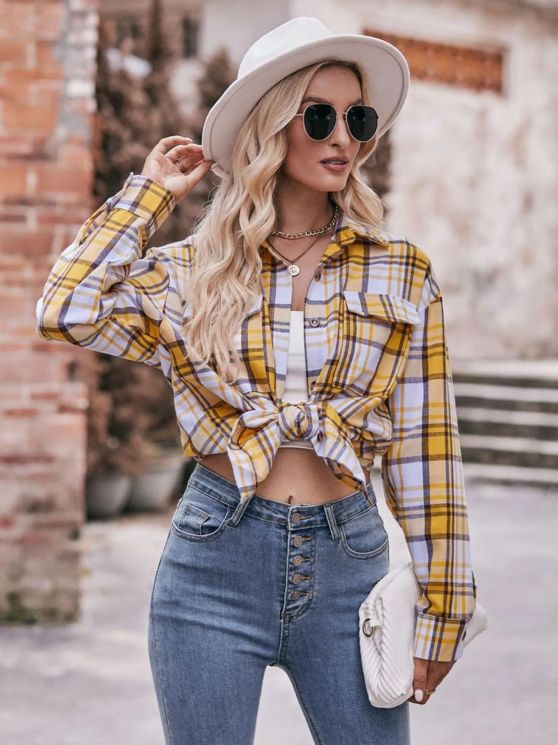 Plaid Oversized Shoulder Shirt