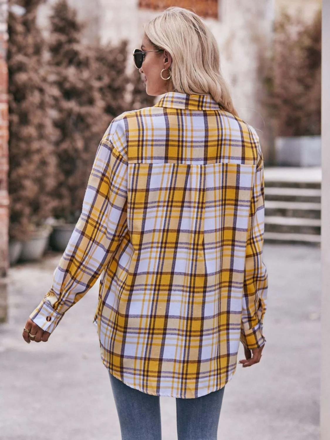 Plaid Oversized Shoulder Shirt