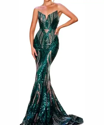 Hunter Green Gold Mermaid Sweetheart Maxi Dress by PORTIA & SCARLETT