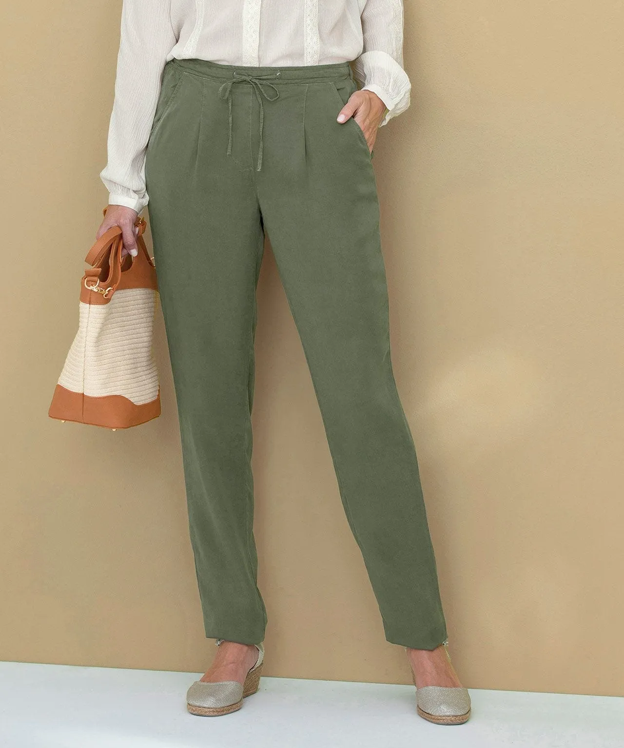 Elastic-Waist Lyocell Pants