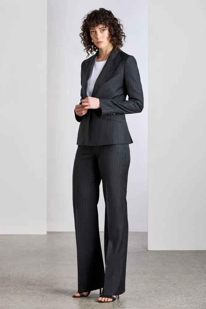 Red Pant Suit - Dark Gray Striped Wool