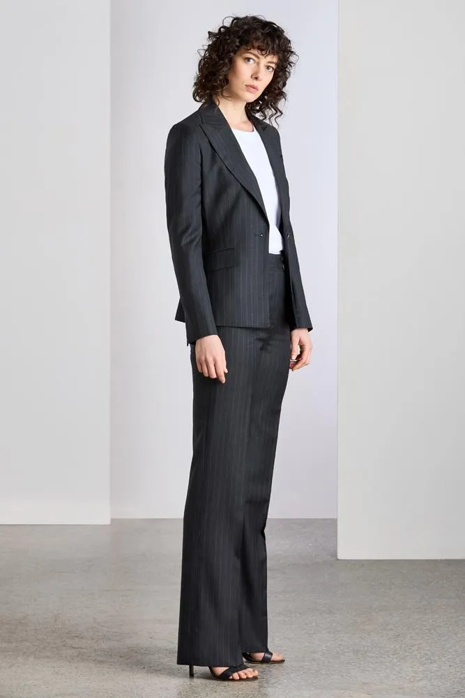 Red Pant Suit - Dark Gray Striped Wool