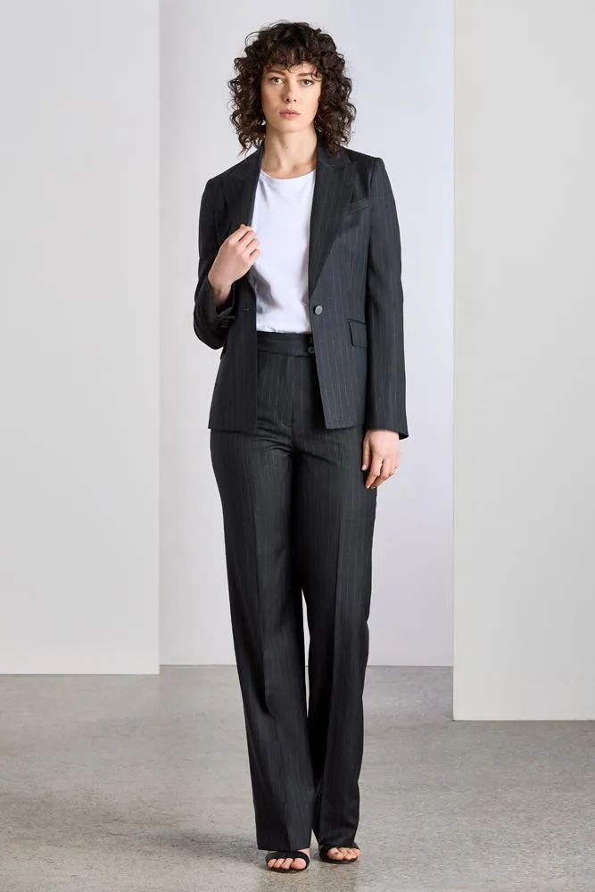 Red Pant Suit - Dark Gray Striped Wool