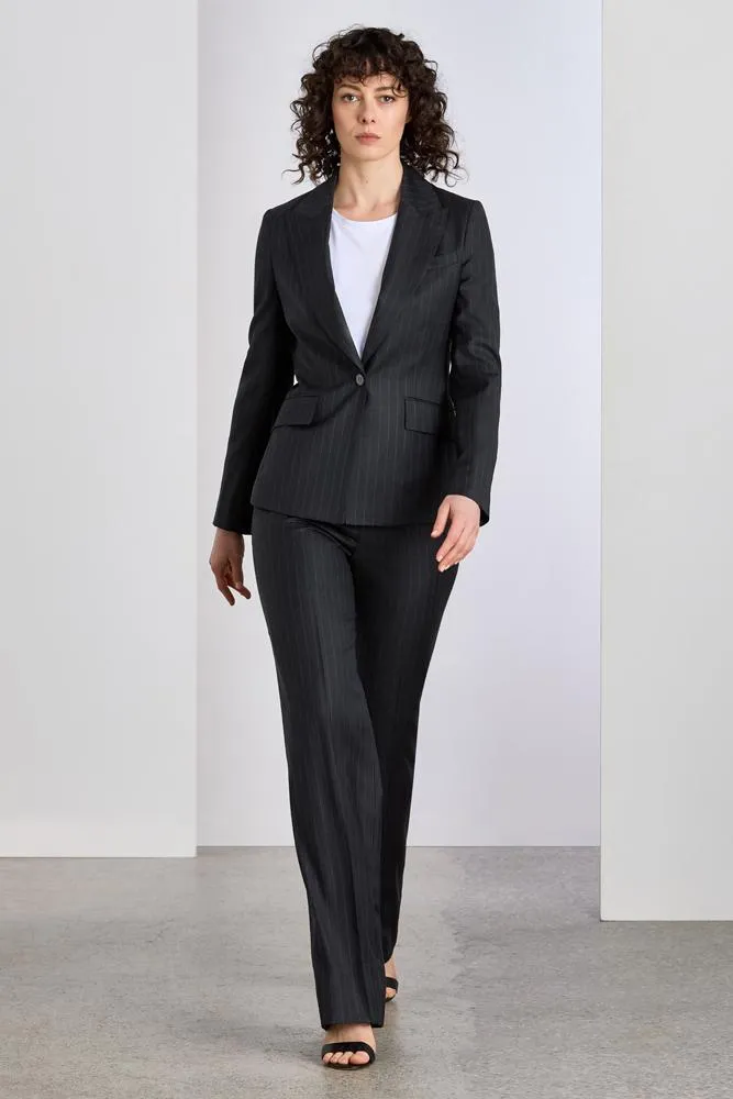 Red Pant Suit - Dark Gray Striped Wool