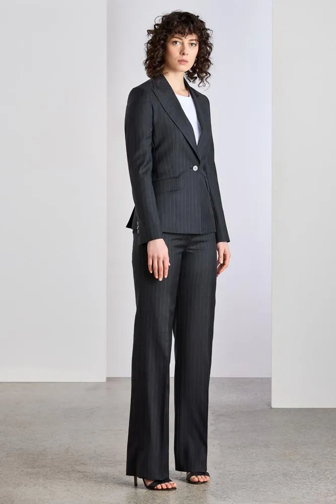 Red Pant Suit - Dark Gray Striped Wool