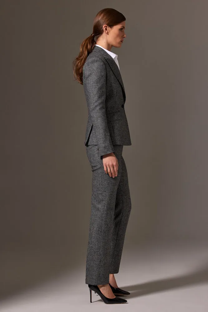 Red Pant Suit - Gray Blue Tweed