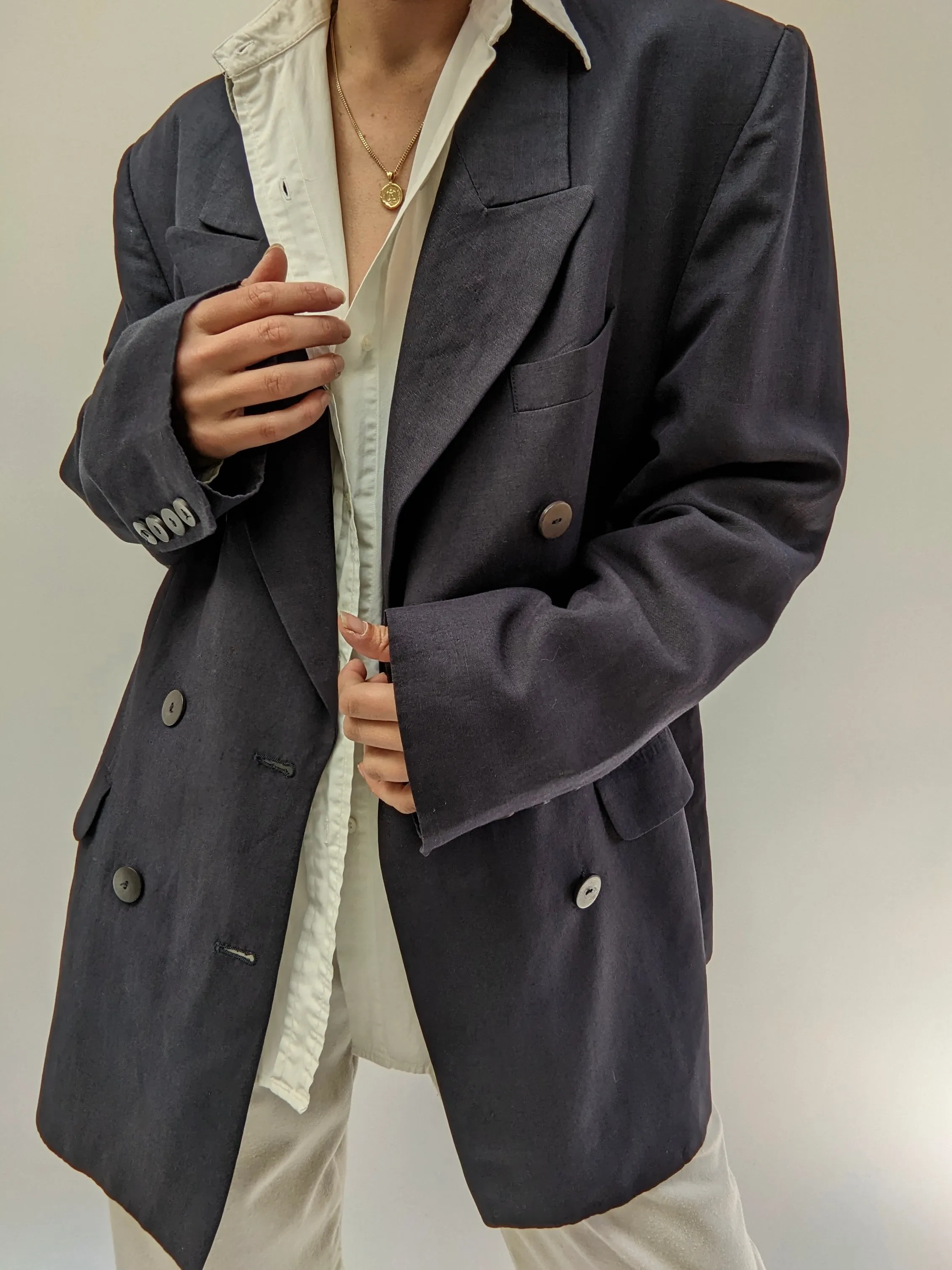 Retro Black Linen Jacket