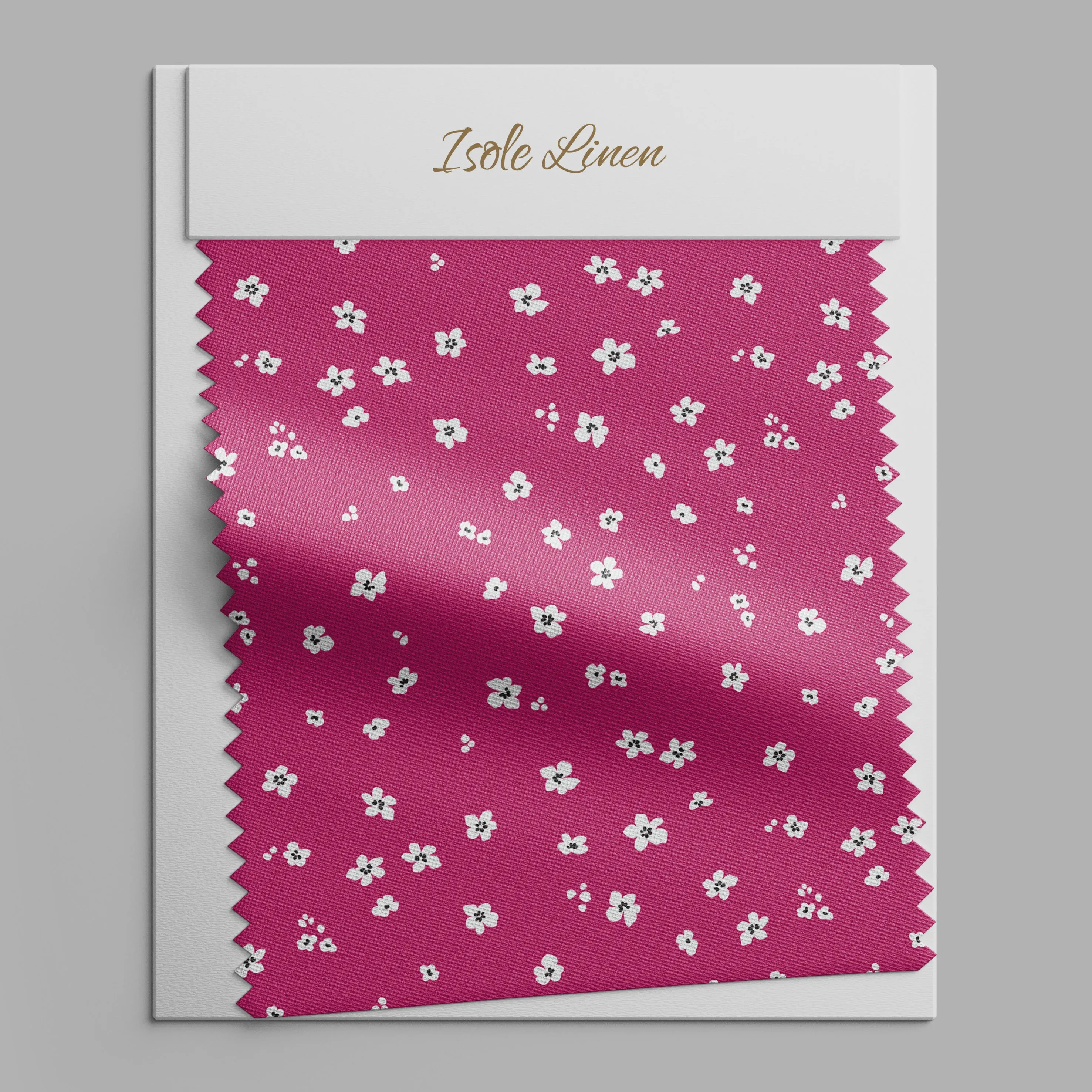 Retro Floral Print Linen Fabric - Ditsy Flowers Magenta Print - Clothing & Curtain Material